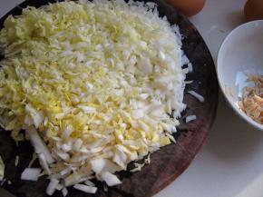 白菜芯洗净切成碎末，虾皮用清水淘洗干净，控掉水分