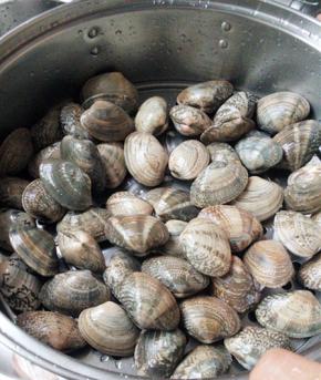 蒸锅放水，放上篦子，把蛤蜊放在篦子上，放上葱姜块，中火蒸5-10分钟