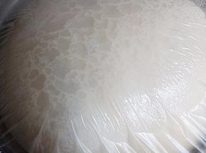 第二天取出发酵一晚的面团，已发至满盆