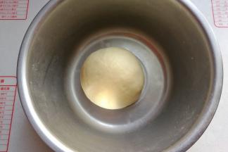 把揉好的面团放入盆中，盖保鲜膜放在温暖处发酵；