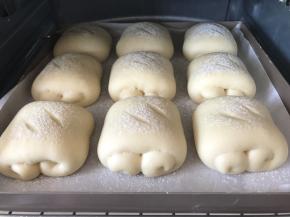 发酵完成，长满盘了！
取出开水碗，180度中下层10分钟，不喜欢表面颜色太深的，一上色就盖上锡纸直到完成啦！