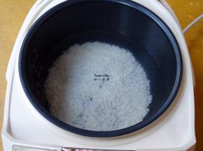 把浸泡好的大米放入锅中，加适量水，按煲粥键；