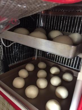 发酵完成后，根据整形需要平均分割，滚圆，发酵环境中静置15-30分钟