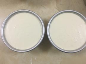 倒入慕斯液，盖过蛋糕片后再放入另一片蛋糕片，最后再倒入剩下的慕斯液，然后放冰箱冷藏5小时以上