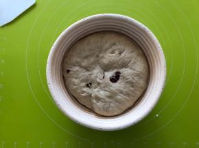 把面团的光滑面朝下，放入发酵篮