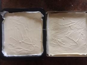 分别倒入两个铺了油纸的烤盘中
