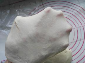 把除裹入黄油以外的材料都放入面包机桶内，启动和面键揉至手套膜阶段即可