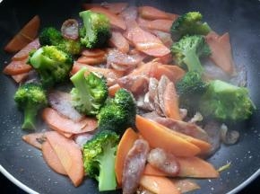 加少许盐、胡椒粉继续翻炒。