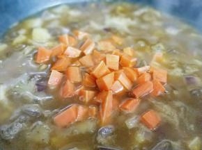 再加入切好的胡萝卜丁，继续炖5分钟即可。