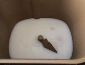 为了方便，我直接用面包机和面发面的，先放入液体：牛奶和水、鸡蛋