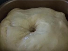 启动发酵功能进行发酵至2倍大，手指沾面粉戳面团中间，不回缩如图这样就发酵好了