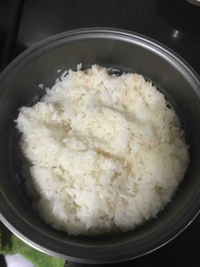 将煮好糯米饭起窝