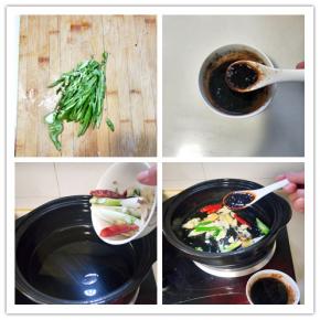 将油倒出，切好青椒，调好糖醋汁，趁热锅倒入少许油，然后倒入葱，姜，蒜，辣皮，翻炒一会儿，再加入调好的糖醋汁。