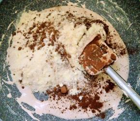 加入奶粉和可可粉快速混合均匀。