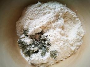 加面粉，酵母，依面团的干湿度，适量加点豆浆，我共计加的豆渣和豆浆的量是155克，面粉在230克左右，依具体的面团软硬度来增减
