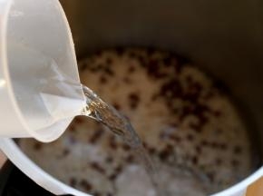 将糯米、薏米和红豆放入高压锅中，加清水1000毫升。