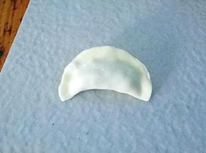 把面皮的一半用手指抹上一点水，然后两边对折。