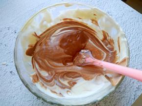 再倒回其中那一份面糊中翻拌均匀，可可味的面糊就做好啦。