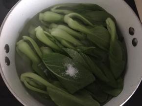 白菜洗净后放入沸水锅中加入少许盐和油炒熟