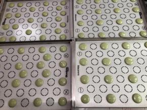 在烤盘上挤出圆形
我用的是硅胶垫
挤好后震几下烤盘