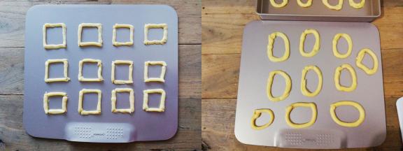 把面糊挤入烤盘中，形状随意，自由发挥