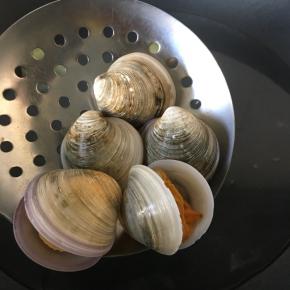 文蛤焯水，水存出备用