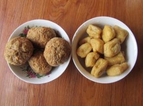 准备材料，豆腐泡、炸好的丸子