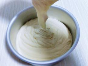 拌好的蛋糕糊，细腻光滑，饱满，倒入蛋糕模具中。