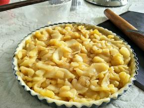 馅晾凉后，放入派皮。