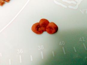 这是梅花花瓣的雏形，把小球捏成花瓣形状，瓣瓣相连，捏紧花瓣相连的底部。

