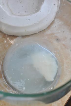 将炼乳、水、糖、油倒入厨师机内胆中。