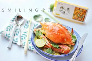 出锅装盘装饰下，蟹壳盖上