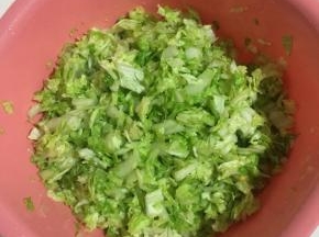白菜芯切碎，加入适量的盐抓匀腌制片刻，挤干水分备用。