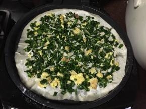 电饼铛抹上油后加入鸡蛋韭菜