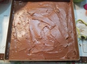 烤箱150度提前预热，把翻拌好的面糊放入28*28的烤盘，摊平。