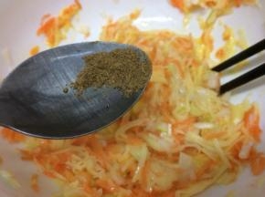 在加入五香粉和盐搅拌均匀