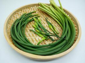 摘去蒜薹尾部不能吃的部位