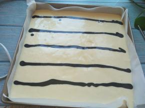 将可可面糊，横着挤出几道