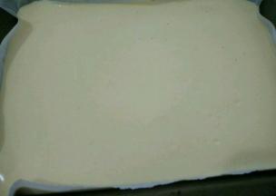 把原味蛋糕糊倒进烤盘。