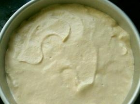 把蛋糕糊倒进蛋糕模具，用硅胶铲刮平，然后再垂直桌面震一下，震出气泡。