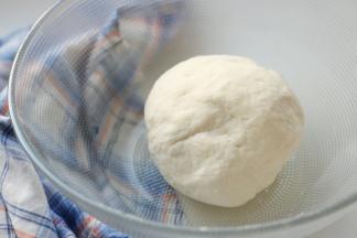 面团材料放在盆里，先用筷子搅成絮状，然后再用手揉成光滑面团，醒发半个小时。