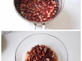 将红皮花生、红豆、一半枸杞用清水洗净，放入汤锅中煮熟（大约20分钟）；