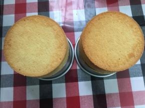 蛋糕出炉，轻震2下，用悬空的方法倒扣！倒扣2小时，徒手脱模……