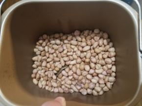 这里准备的是花生，这个可以根据个人口味调整坚果，杏仁开心果都可以。我准备的是生花生，先使用面包机选择炒干果选项炒熟，然后去皮。