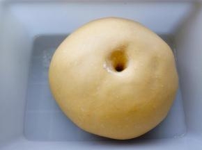 20.判断基础发酵有没有完成，可以用食指蘸粉插入面团里，看圆洞不会回缩且表面光滑，用手指轻触有弹性，就可以了。 