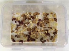 把切好的红枣碎和核桃碎放入保鲜盒内。