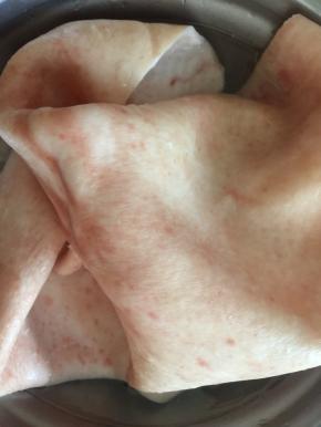 新鲜猪皮500克先把表面的毛处理一下