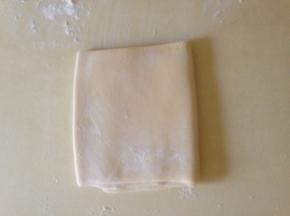 松弛好的面片  再次取出  从中间擀开  比上一次略薄的片 宽度大约在15~20厘米之间    三折 包好 放入冷藏松弛