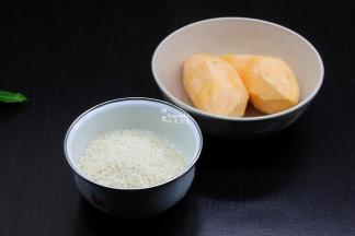准备好粥米、红薯去皮；