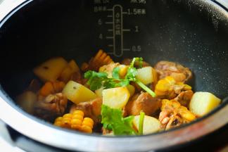 菜好了，打开盖子，香气扑鼻而来，放入香菜点缀一下，是不是超级漂亮。